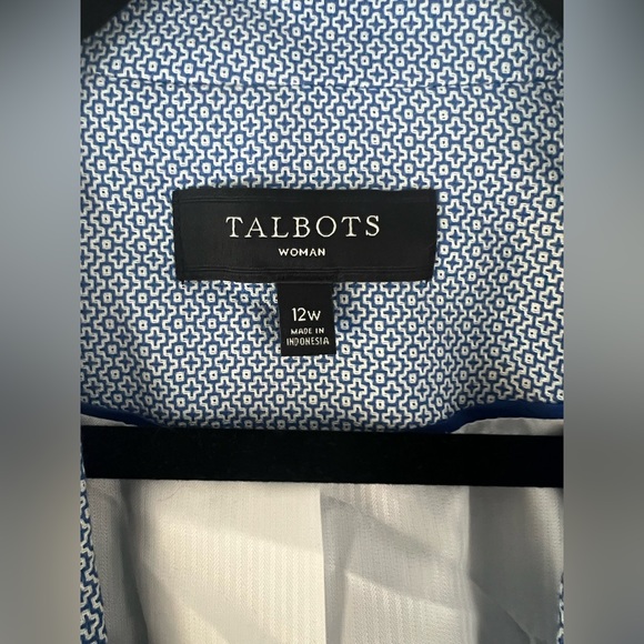 Talbots Woman Single Button Blazer Blue White Texture Design 12W - Picture 2 of 8